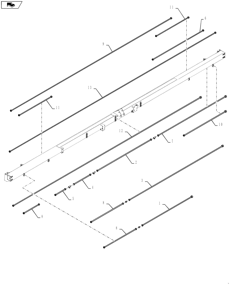 Схема запчастей Case IH DH212 - (20.07.07[04.1]) - STEEL LINES, SINGLE SWATH, 21FT, FROM PIN YBZB01433 (07) - HYDRAULICS