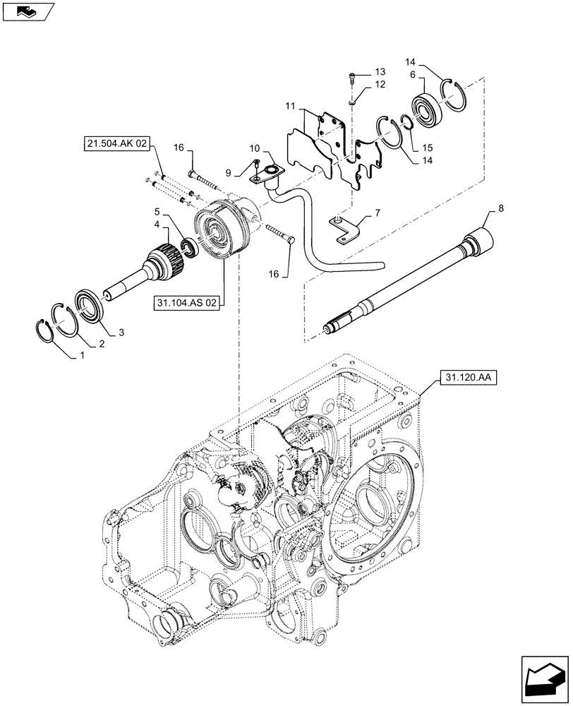 Схема запчастей Case IH FARMALL 45C - (31.104.AS[01]) - PTO DRIVING SET (31) - IMPLEMENT POWER TAKE OFF