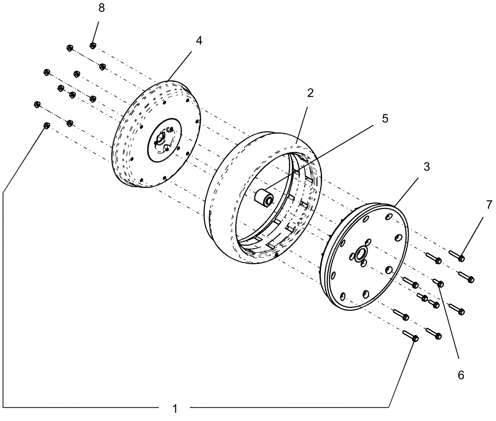 Схема запчастей Case IH 1260 - (44.100.08) - WHEEL ASSEMBLY - 4 1/2" X 16" - 87604747 (44) - WHEELS