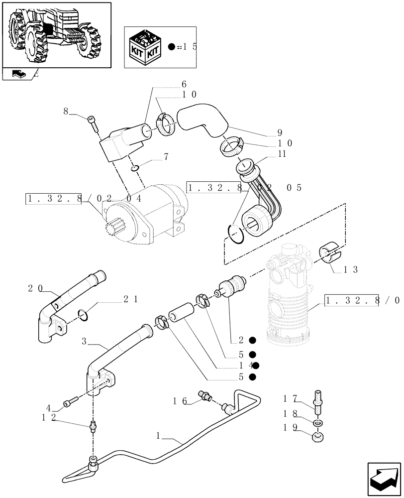 Схема запчастей Case IH PUMA 210 - (1.32.8/02[06]) - (VAR.004-481) 150 L/MIN PUMP W/EDC - PIPES PUMPS (03) - TRANSMISSION