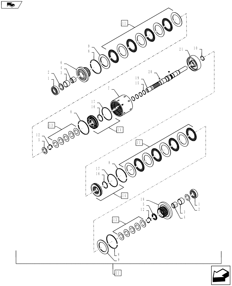 Схема запчастей Case IH FARMALL 50B - (21.507.AF) - FORWARD/REVERSE SHUTTLE CLUTCH (21) - TRANSMISSION