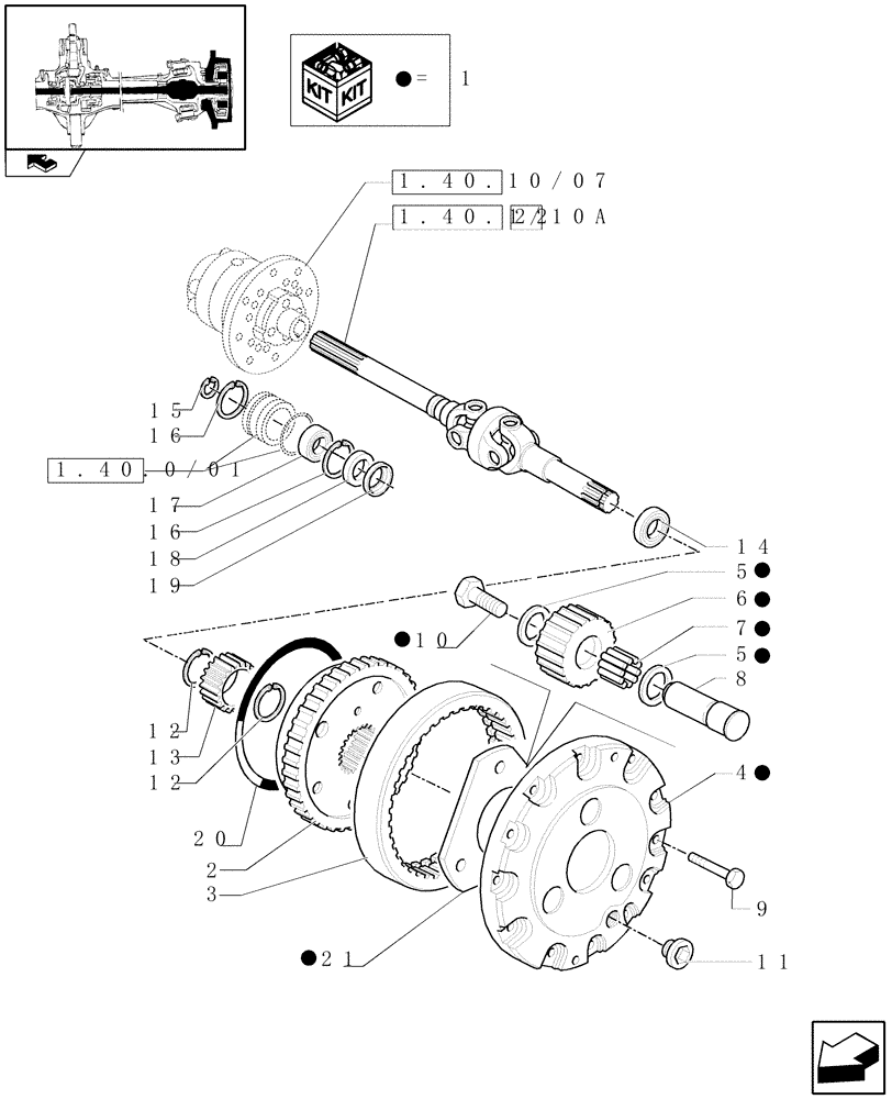 Схема запчастей Case IH FARMALL 80 - (1.40.10/10) - STANDARD FRONT AXLE W/LIMITED SLIP DIFF,40KM/H - DIFF GEARS AND SHAFT (VAR.335541-743559-743552) (04) - FRONT AXLE & STEERING