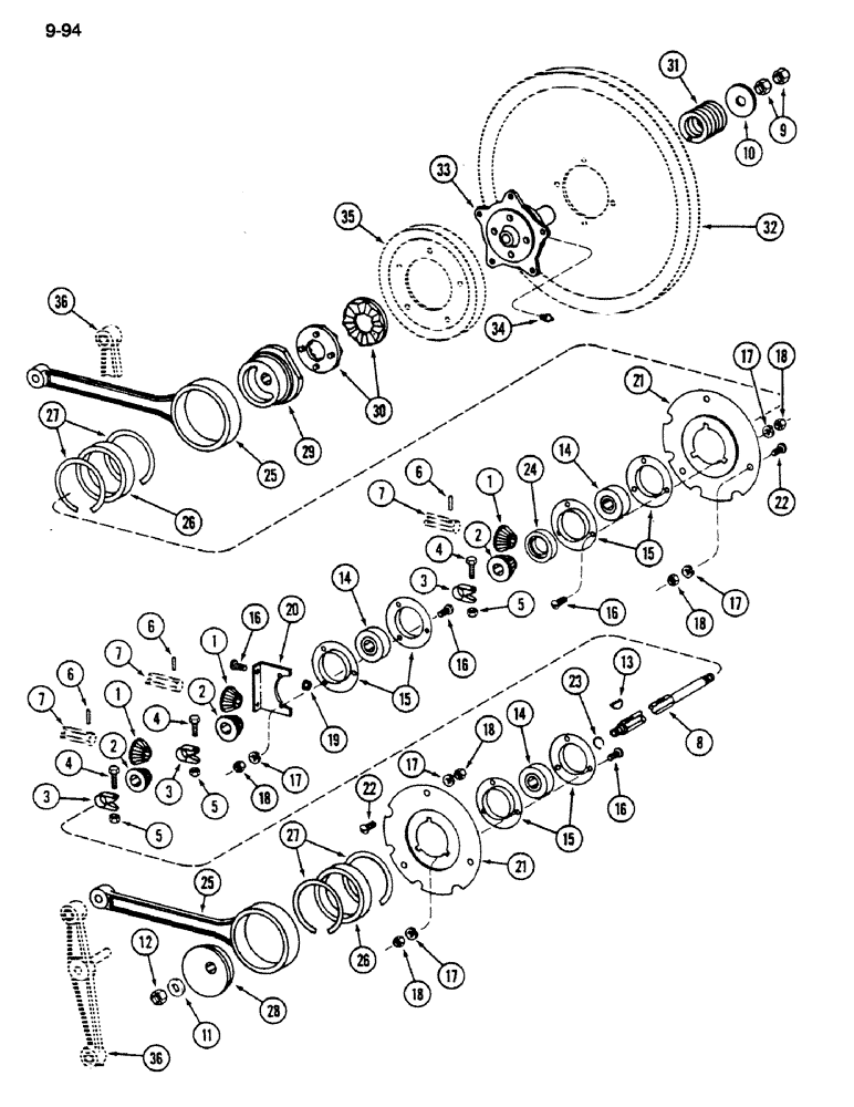 Схема запчастей Case IH 1620 - (9-094) - SHAKER SHAFT AND AUGER DRIVE (14) - ROTOR, CONCANVES & SIEVE