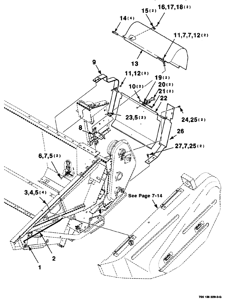 Схема запчастей Case IH 525 - (07-024) - SHIELDS AND MOUNTING ASSEMBLIES, LEFT (14 FOOT) (58) - ATTACHMENTS/HEADERS