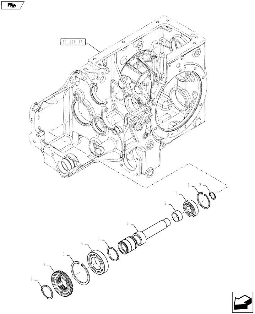 Схема запчастей Case IH FARMALL 55C - (31.104.AS[03]) - SECONDARY PULLEY OUTPUT SHAFT (31) - IMPLEMENT POWER TAKE OFF