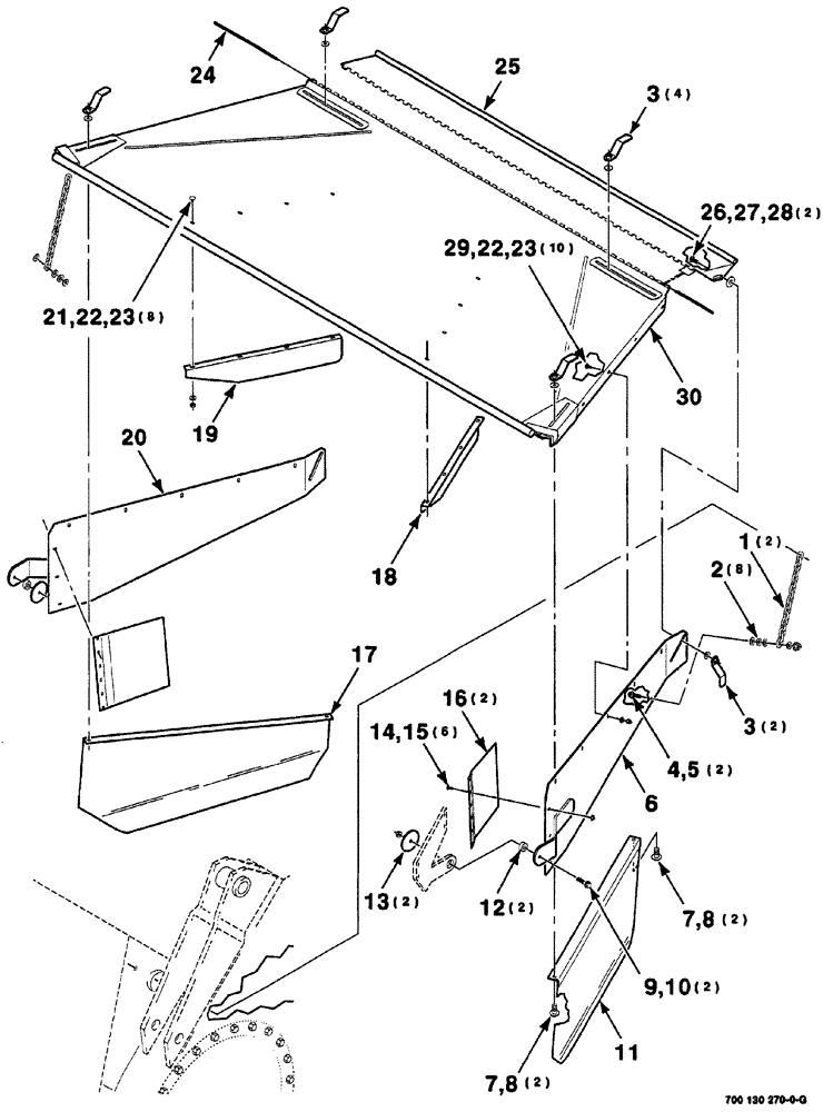 Схема запчастей Case IH 725 - (07-014) - FORMING SHIELDS ASSEMBLY (90) - PLATFORM, CAB, BODYWORK AND DECALS