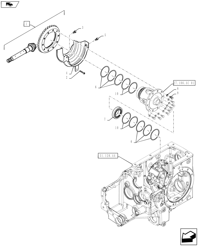 Схема запчастей Case IH FARMALL 40B CVT - (27.106.AC[02]) - BEVEL GEAR (27) - REAR AXLE SYSTEM