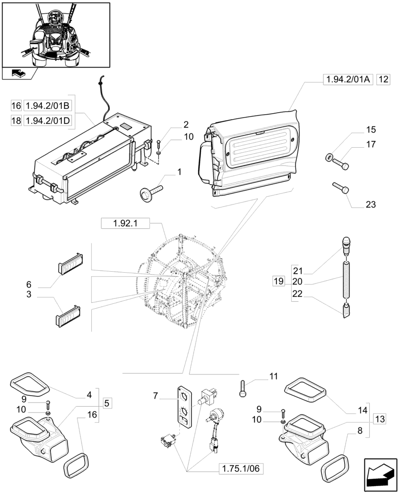 Схема запчастей Case IH PUMA 225 - (1.94.2/01) - (VAR.098) AUTOMATIC CLIMATE CONTROL - VENTILATION DUCTS (10) - OPERATORS PLATFORM/CAB