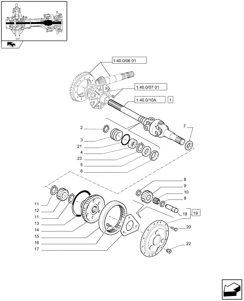 Схема запчастей Case IH PUMA 140 - (1.40.0/10) - (CL.3) FRONT AXLE WITH HYDR. DIFFER. LOCK AND STEERING SENSOR - GEARS AND DIFFERENTIAL AXLE (04) - FRONT AXLE & STEERING