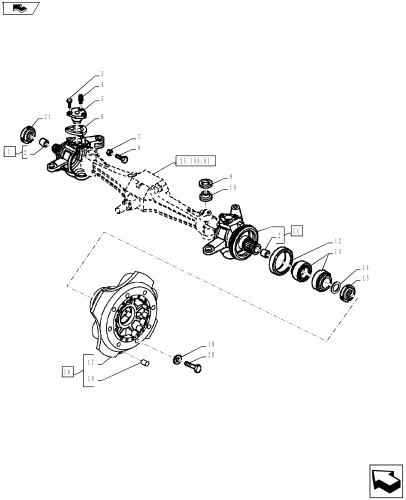 Схема запчастей Case IH FARMALL 55A - (25.108.02) - WHEEL HUB & STEERING KNUCKLE - 4WD (25) - FRONT AXLE SYSTEM