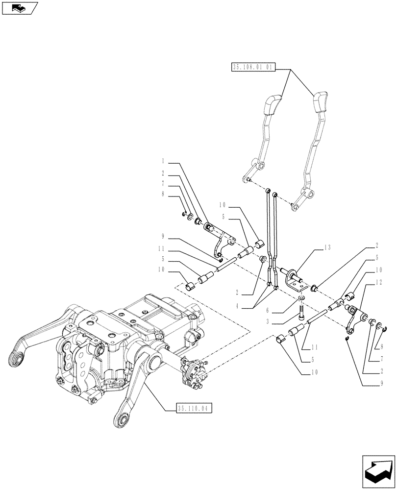 Схема запчастей Case IH FARMALL 65C - (35.108.01[02]) - HYDRAULIC LIFT CONTROLS - HANDLE AND LEVERS (35) - HYDRAULIC SYSTEMS