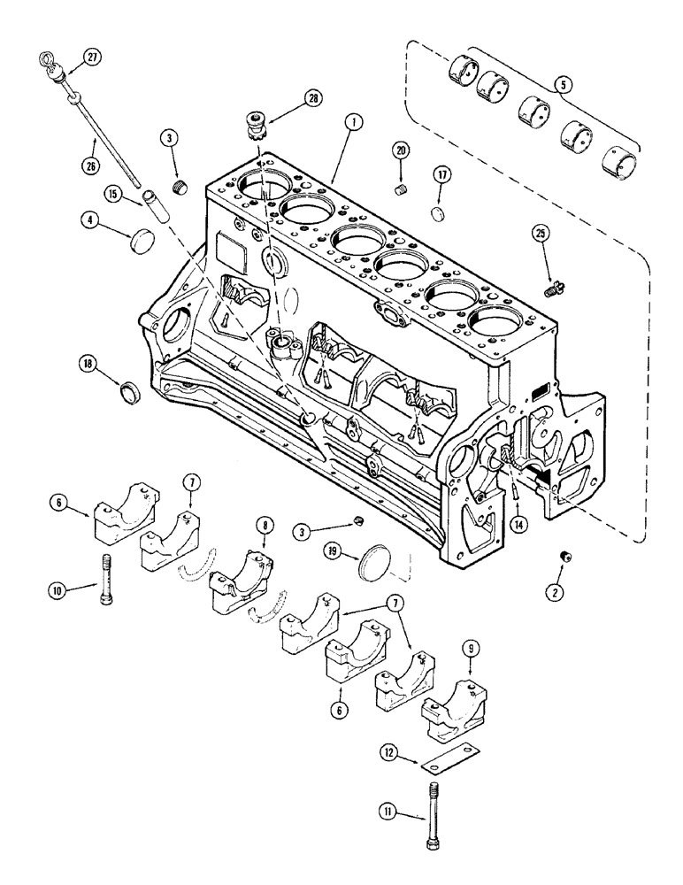 Схема запчастей Case IH 1370 - (038) - CYLINDER BLOCK, (504BDT) DIESEL ENGINE, USED PRIOR TO ENGINE SERIAL NUMBER 2556252 (02) - ENGINE