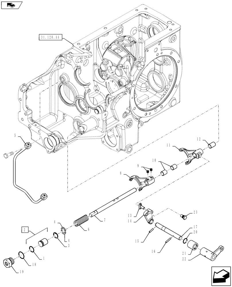 Схема запчастей Case IH FARMALL 40B CVT - (23.304.AJ[03]) - FWD/MID PTO ENGAGEMENT (23) - FOUR WHEEL DRIVE SYSTEM