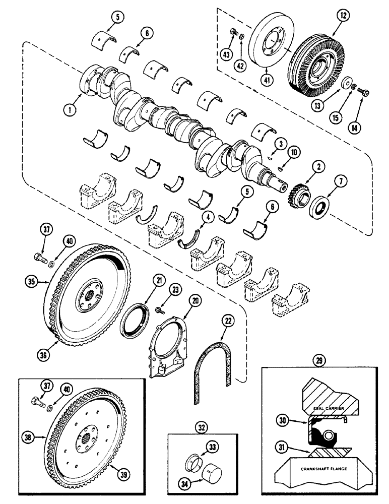 Схема запчастей Case IH 2090 - (2-34) - CRANKSHAFT AND FLYWHEEL, 504BD DIESEL ENGINE (02) - ENGINE