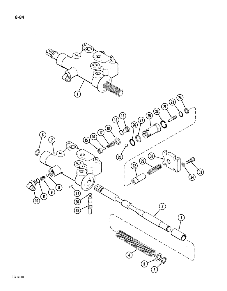 Схема запчастей Case IH 1896 - (8-84) - HITCH CONTROL VALVE (08) - HYDRAULICS