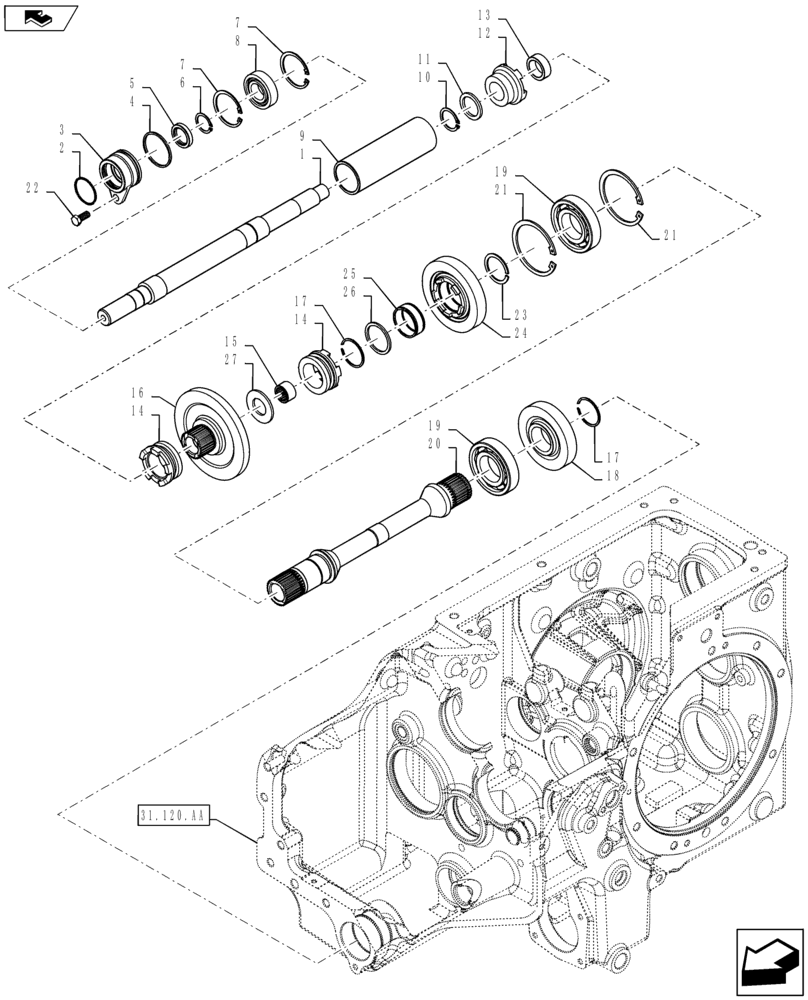 Схема запчастей Case IH FARMALL 40B CVT - (23.304.AJ[01]) - FWD SHAFT/MID PTO SHAFT (23) - FOUR WHEEL DRIVE SYSTEM