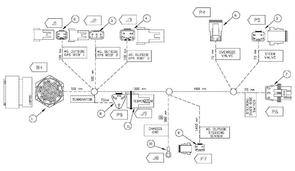 Схема запчастей Case IH SPX3320 - (12-061) - HARNESS, OUTSIDE AUTO GUIDANCE (06) - ELECTRICAL