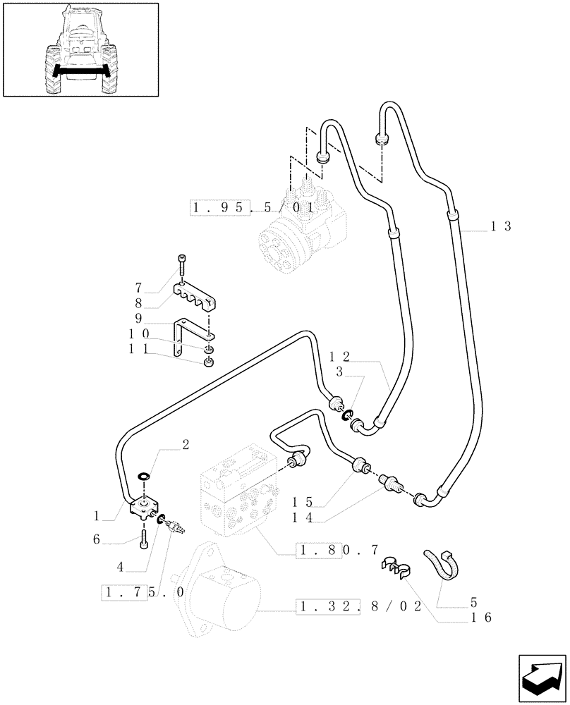 Схема запчастей Case IH MAXXUM 110 - (1.42.0/07[01]) - 113 L/MIN CCLS PUMP FOR (CL.3) FRONT AXLE - POWER STEERING PIPES - C6562 (VAR.330835-331836-332836-333836-335836 / 743744) (04) - FRONT AXLE & STEERING