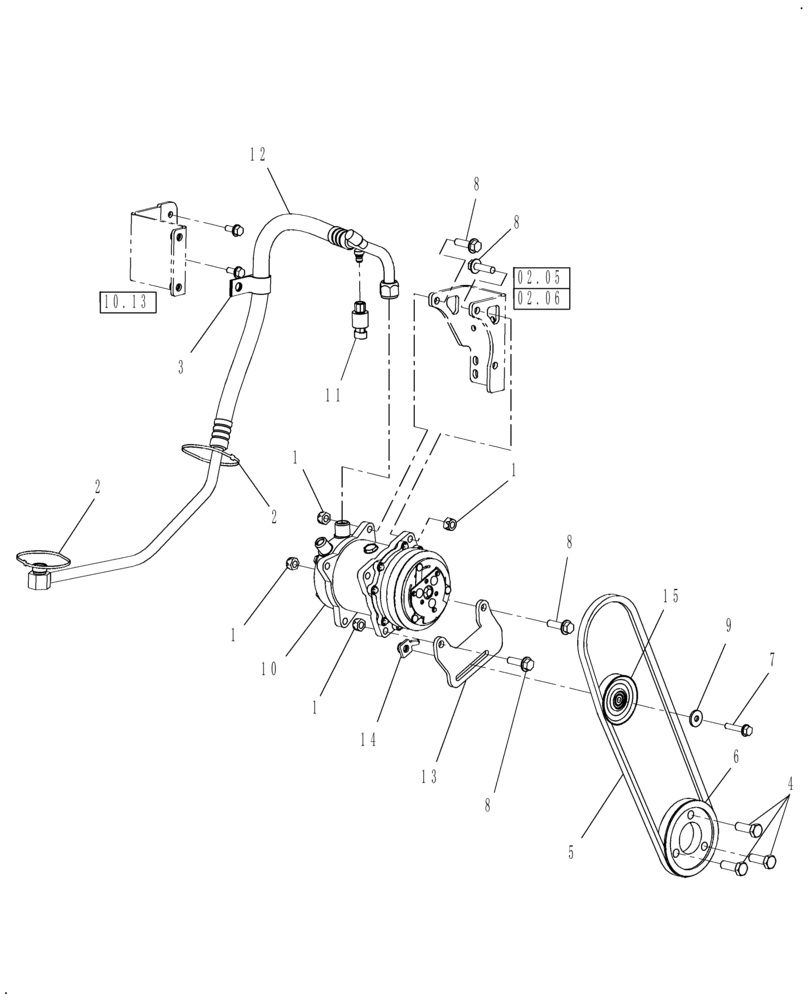 Схема запчастей Case IH FARMALL 40B CVT - (50.200.AA[03]) - COMPRESSOR - MOUNTING (50) - CAB CLIMATE CONTROL