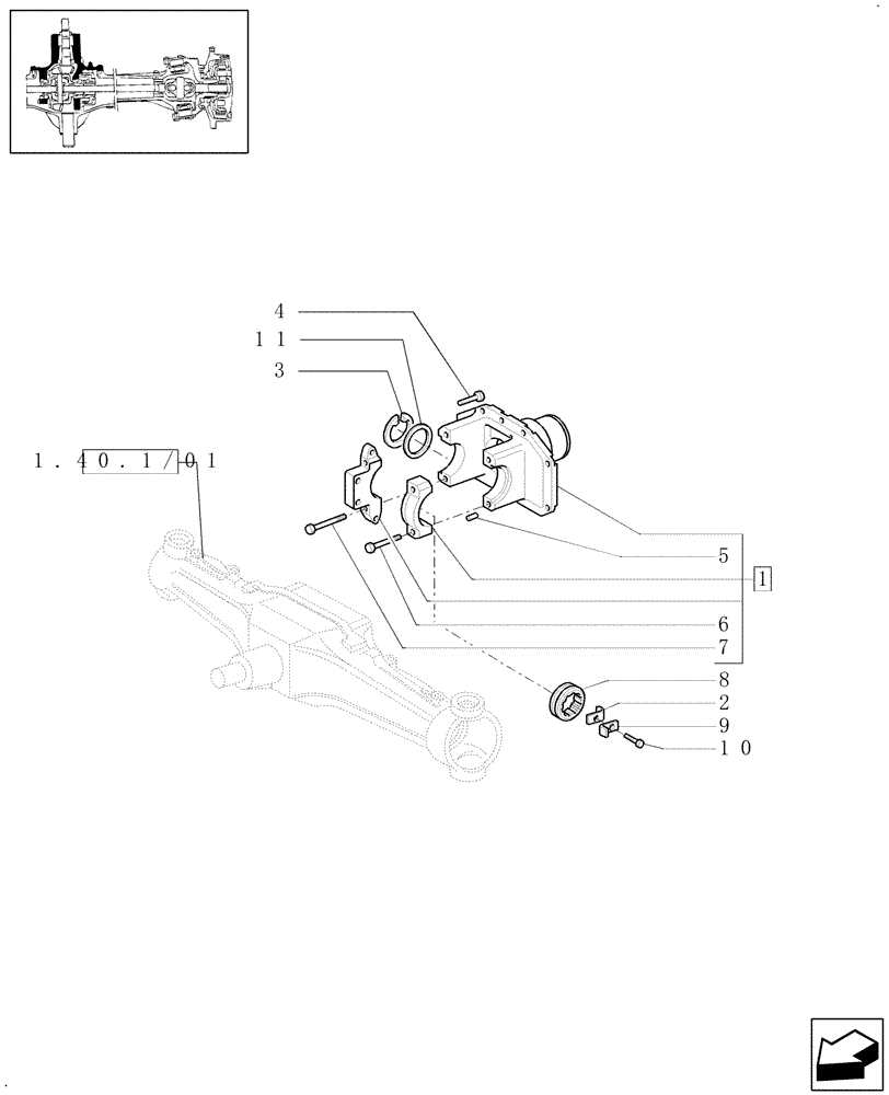 Схема запчастей Case IH PUMA 165 - (1.40.1/05) - (VAR.195-212) 4WD FRONT AXLE WITH SUSPENSIONS, BRAKE, TERRALOCK - SUPPORT (04) - FRONT AXLE & STEERING