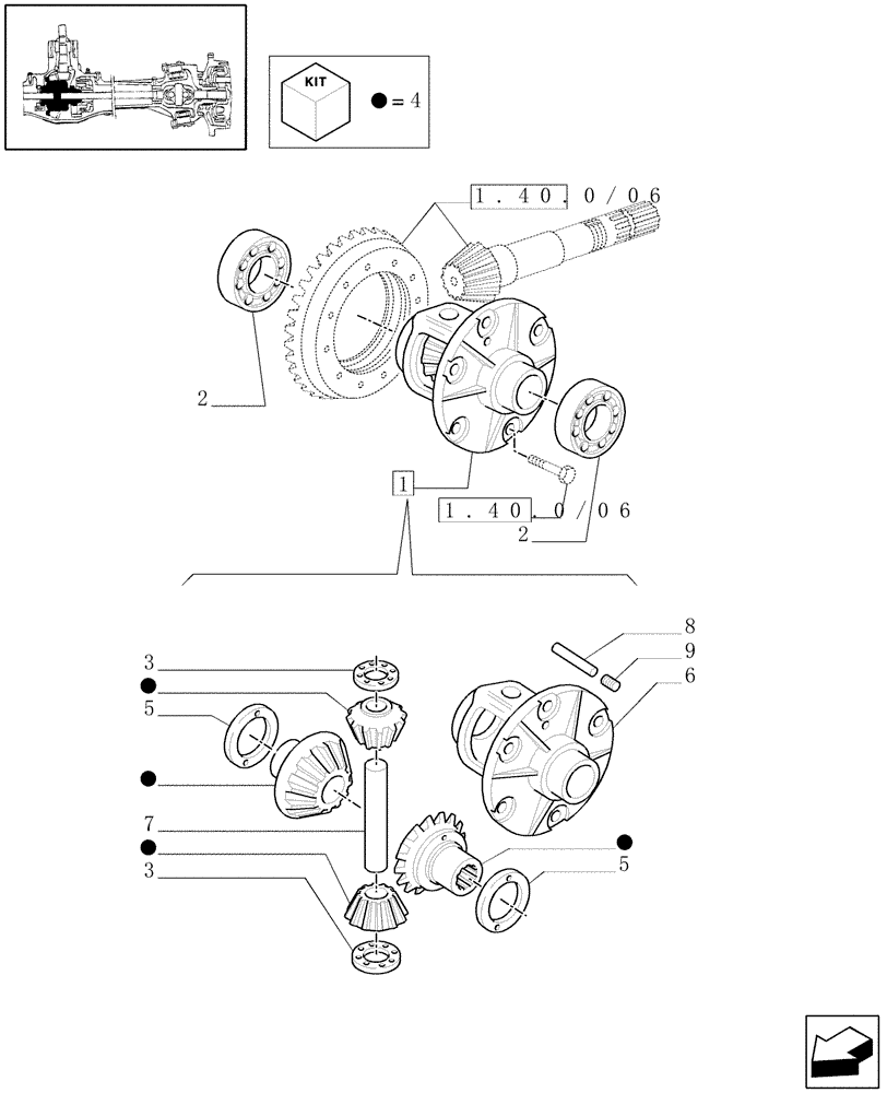 Схема запчастей Case IH JX1085C - (1.40.2/07) - (VAR.838-839) FRONT PTO LIFT - DIFFERENTIAL (04) - FRONT AXLE & STEERING