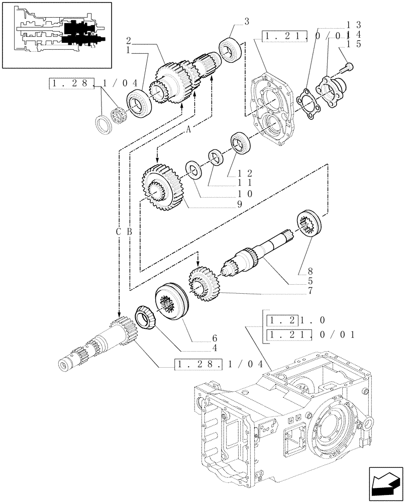 Схема запчастей Case IH MAXXUM 115 - (1.32.1/04) - TRANSMISSION 24X24 (30 KM/H) HI-LO - REDUCTION GEAR (VAR.331245-330248) (03) - TRANSMISSION