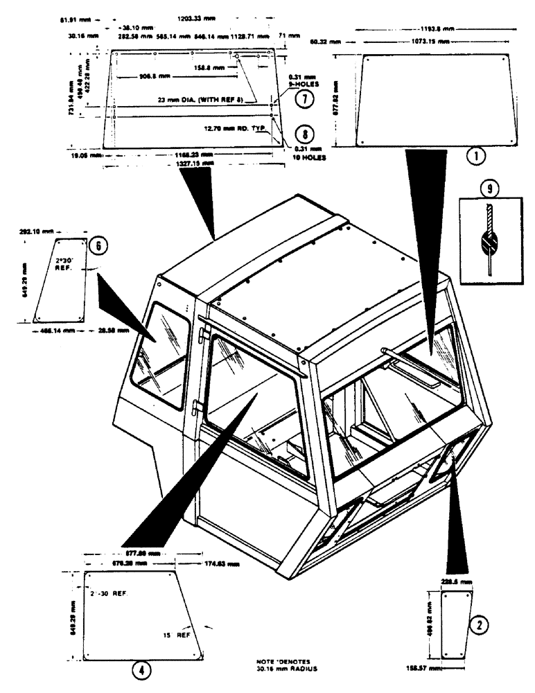 Схема запчастей Case IH 4690 - (9-400) - CAB, GLASS, METRIC VALUE (09) - CHASSIS/ATTACHMENTS