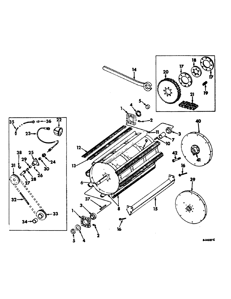 Схема запчастей Case IH 915 - (R-13) - SEPARATOR, CYLINDER, CYLINDER SLIP CLUTCH AND SPEED INDICATOR Separation