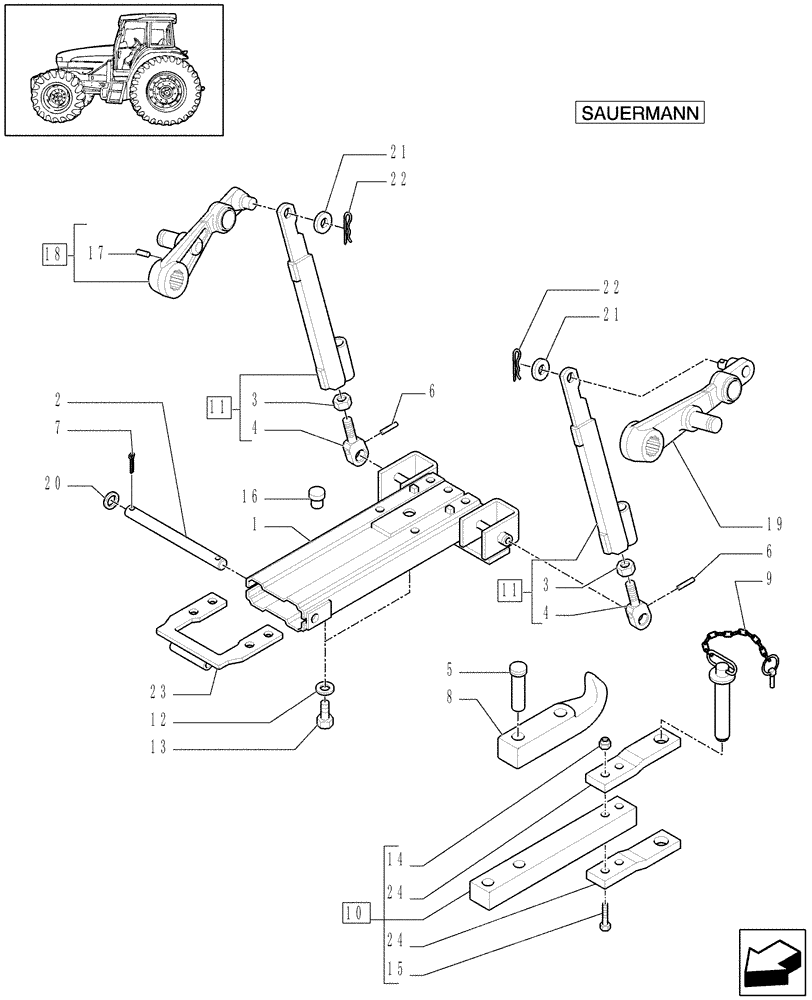 Схема запчастей Case IH JX1080U - (1.89.3/02[04]) - (VAR.929) TOW HOOK AND BAR (PICK-UP) - PIN , ARMS, BRACKETS, SUPPORTS (09) - IMPLEMENT LIFT