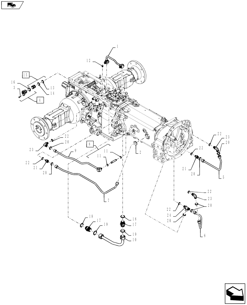 Схема запчастей Case IH FARMALL 45B CVT - (21.506.AA[01]) - COMPLETE TRANSMISSION EXTERNAL PIPING (21) - TRANSMISSION