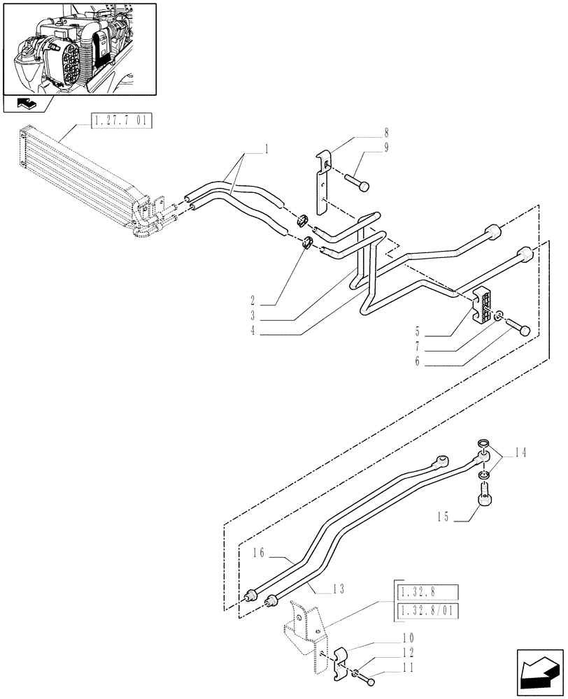 Схема запчастей Case IH FARMALL 75N - (1.27.7[02]) - PUMP AND OIL COOLER - PIPES (VAR.335823-336823 / 743524; VAR.334823) (03) - TRANSMISSION