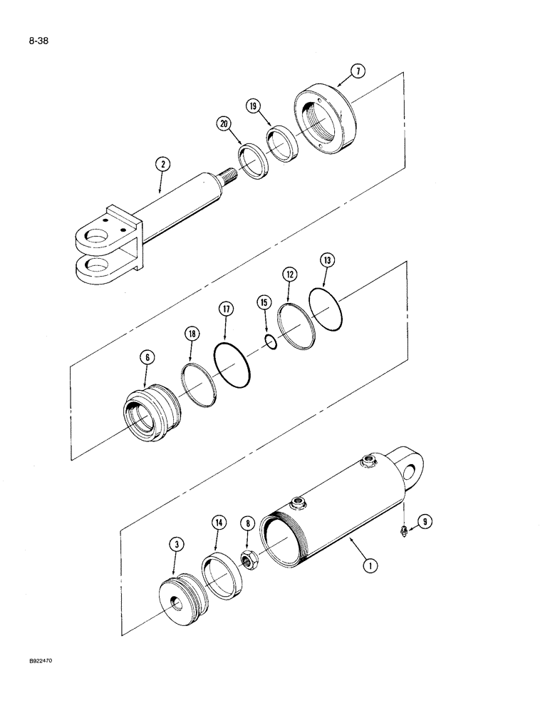 Схема запчастей Case IH 9210 - (8-038) - HITCH LIFT CYLINDER ASSEMBLY, PRIOR TO P.I.N. JCB0028400 (08) - HYDRAULICS