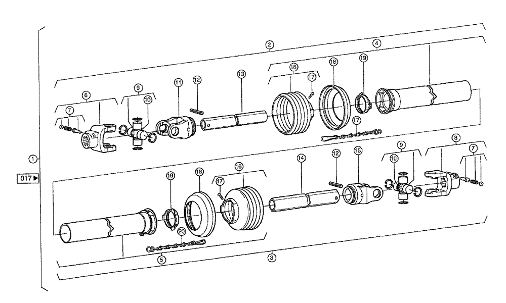 Схема запчастей Case IH 683 - (0009) - UNIVERSAL DRIVE SHAFT, HEADER (MG6F) (58) - ATTACHMENTS/HEADERS