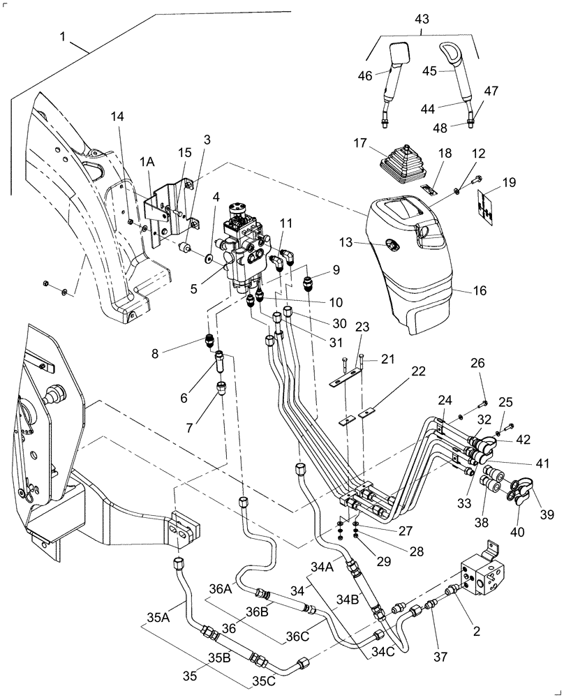 Схема запчастей Case IH FARMALL 55C - (88.035.AA[04]) - DIA KIT, TWO FUNCTION MID-MOUNT HYDRAULIC VALVE KIT (88) - ACCESSORIES