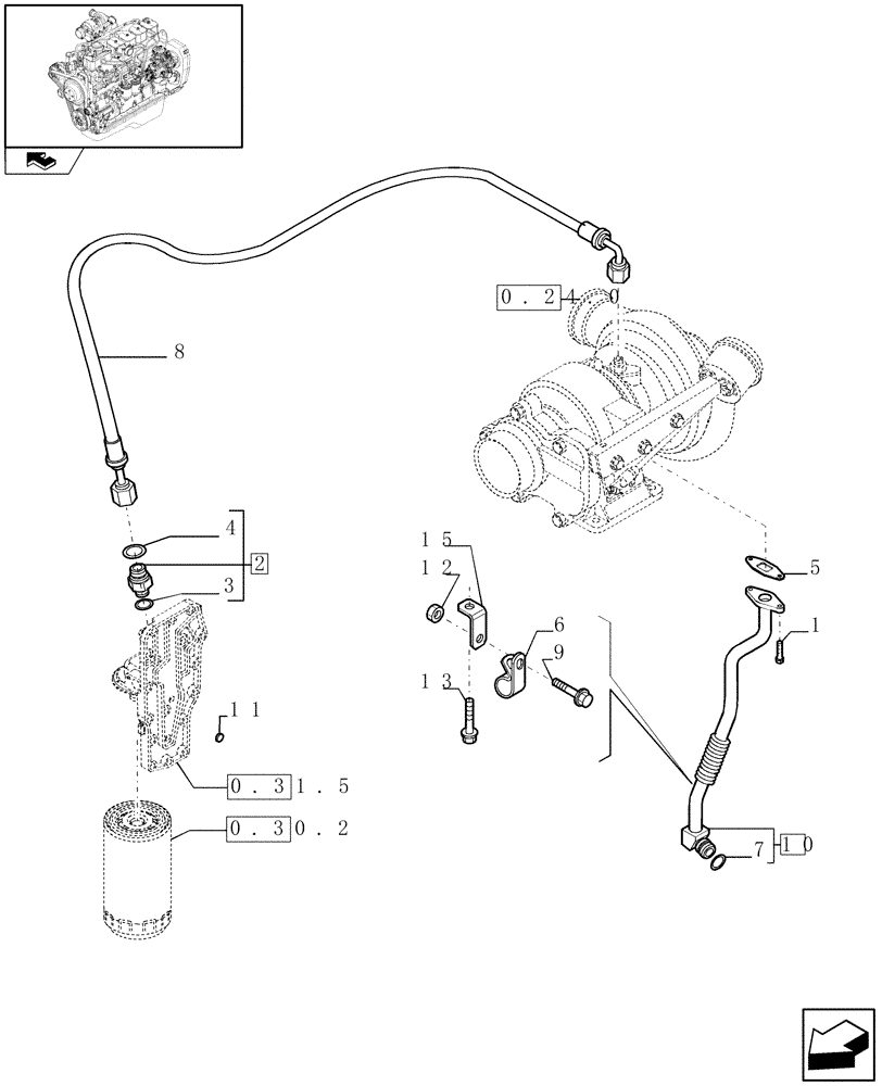 Схема запчастей Case IH F4GE9684B J600 - (0.30.5) - PIPING - ENGINE OIL (2852918) 