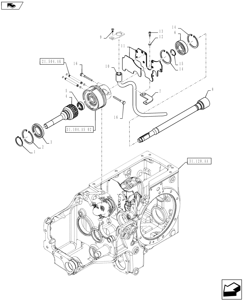 Схема запчастей Case IH FARMALL 50B - (31.104.AS[01]) - PTO DRIVING SET (31) - IMPLEMENT POWER TAKE OFF