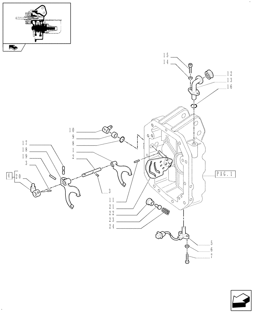 Схема запчастей Case IH PUMA 125 - (1.80.1[03]) - POWER TAKE-OFF 540/750/1000 RPM - LEVER AND FORK - C5904 (07) - HYDRAULIC SYSTEM