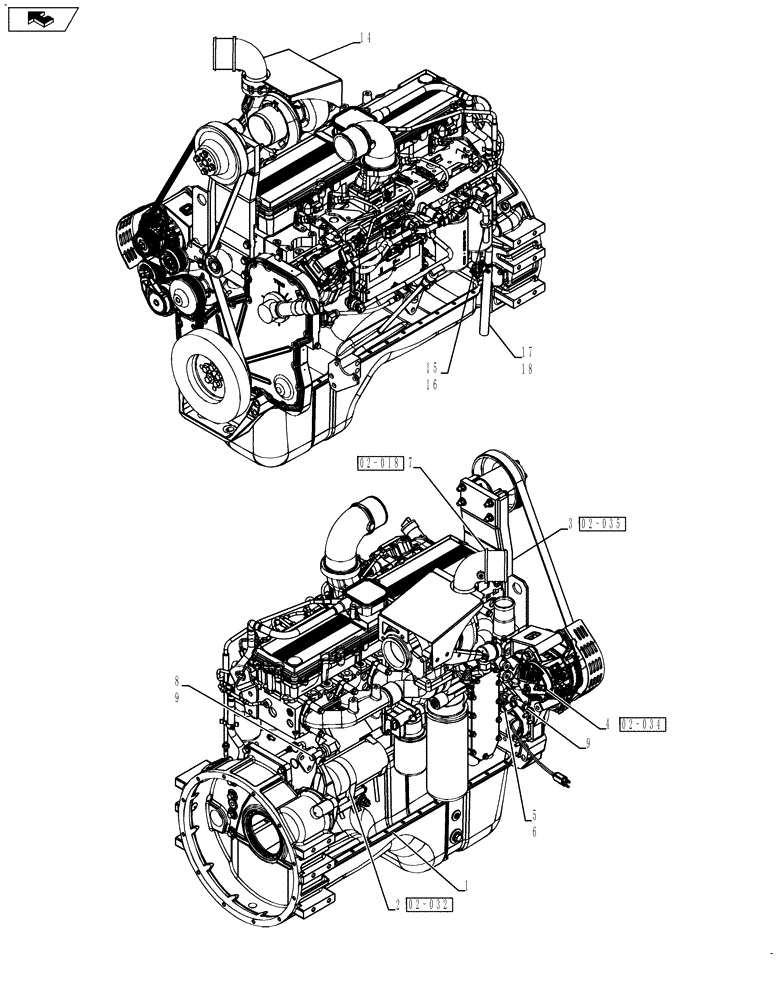 Схема запчастей Case IH TITAN 3020 - (02-002[02]) - ENGINE ASSEMBLY, TITAN 3520 SERIAL NUMBER YAT028759 AND AFTER (01) - ENGINE