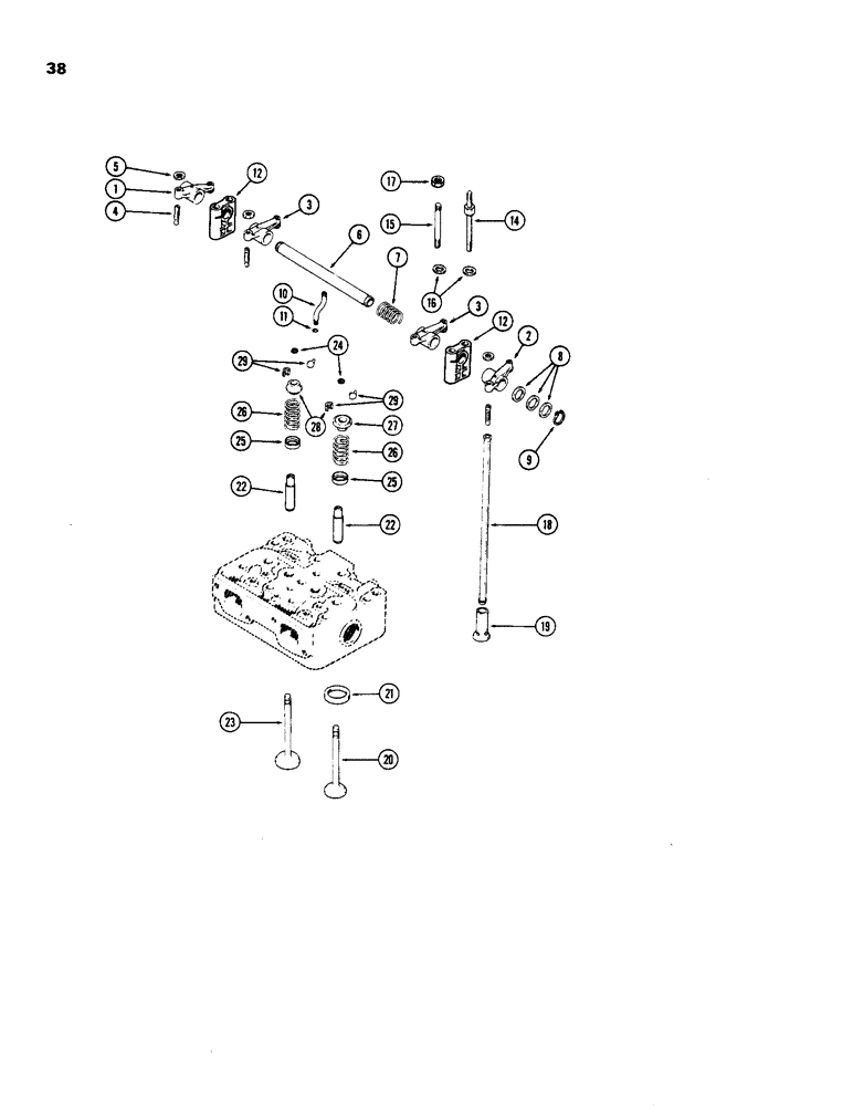 Схема запчастей Case IH 970 - (038) - VALVE MECHANISM, (401B) DIESEL ENGINE (02) - ENGINE