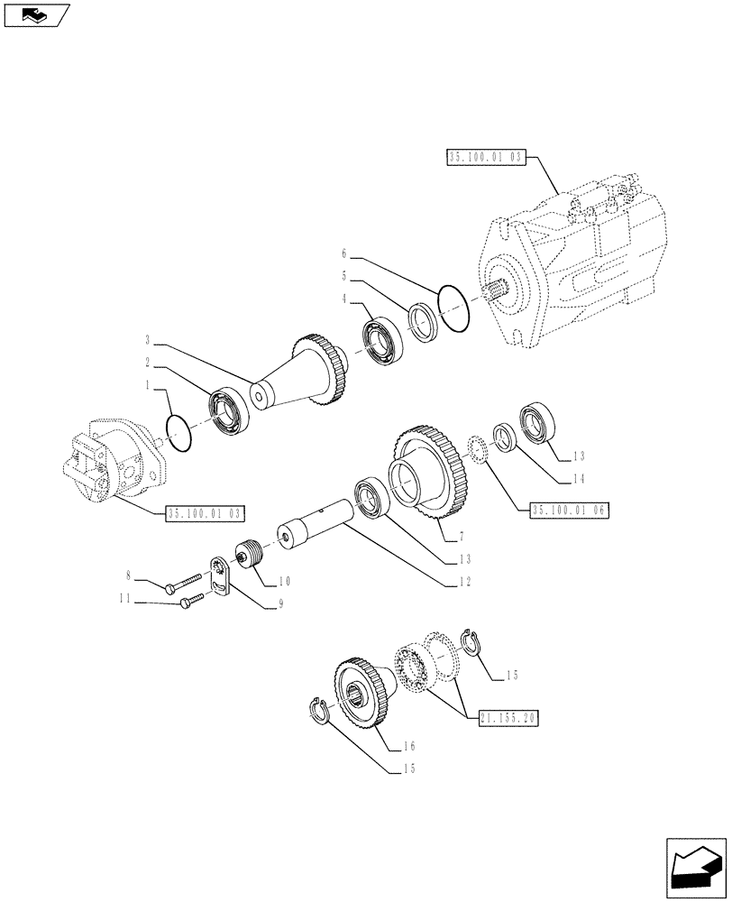 Схема запчастей Case IH PUMA 185 - (35.100.01[05]) - PUMPS FOR HYDRAULIC SYSTEM AND LIFT - DRIVING GEARS (VAR.729004-728481 / 743616) (35) - HYDRAULIC SYSTEMS