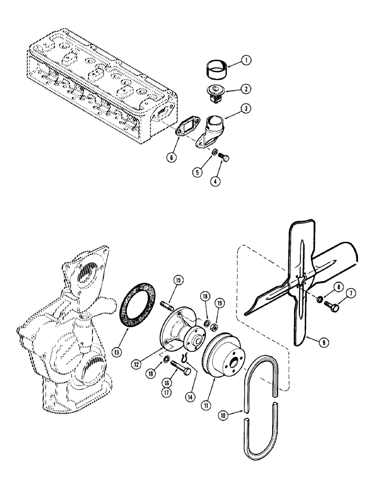 Схема запчастей Case IH 950 - (004) - WATER PUMP AND FAN 