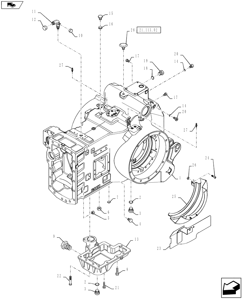 Схема запчастей Case IH MAGNUM 190 - (27.100.02[01]) - TRANSMISSION BOX, COVERS AND CAPS, WITH CONTINUOUSLY VARIABLE TRANSMISSION (27) - REAR AXLE SYSTEM