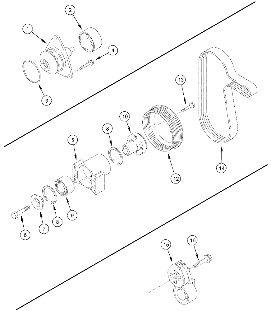 Схема запчастей Case IH FLX4510 - (02-029) - WATER PUMP, FAN DRIVE, AND BELT TENSIONER, FLX4010 (01) - ENGINE