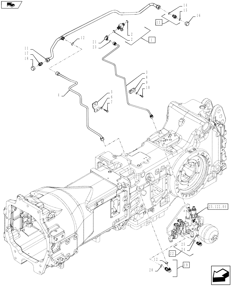 Схема запчастей Case IH PUMA 130 - (25.122.03[01]) - VAR - 330414, 330427, 330429, 330430 - SUSPENDED FRONT AXLE - CONTROL VALVE LINES - C7113 (25) - FRONT AXLE SYSTEM