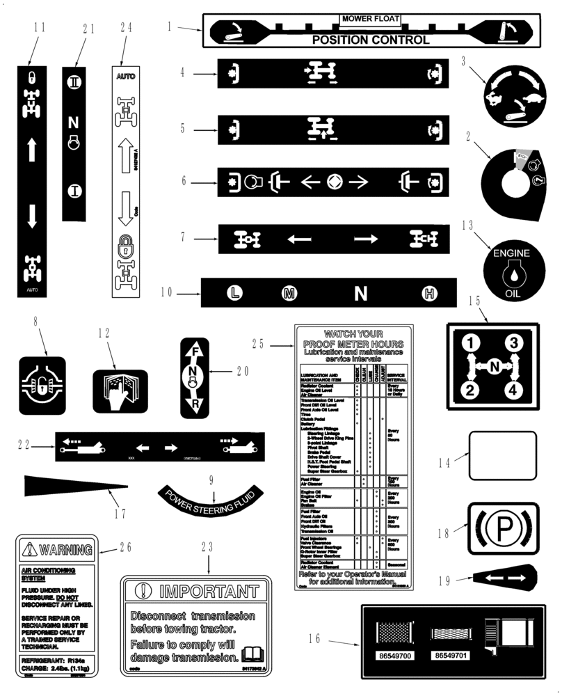 Схема запчастей Case IH FARMALL 45C - (90.108.AB[03]) - DECALS, OPERATING (90) - PLATFORM, CAB, BODYWORK AND DECALS