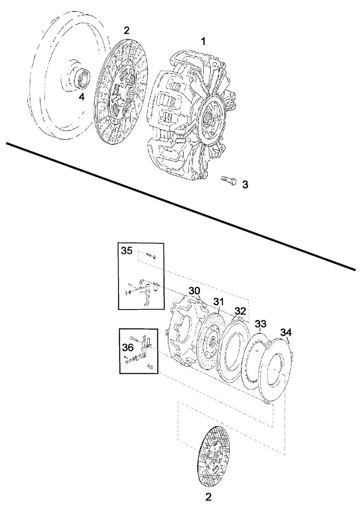 Схема запчастей Case IH C55 - (02-25[01]) - TWO FUNCTION CLUTCH - BUILT-IN / DISASSEMBLED (02) - ENGINE