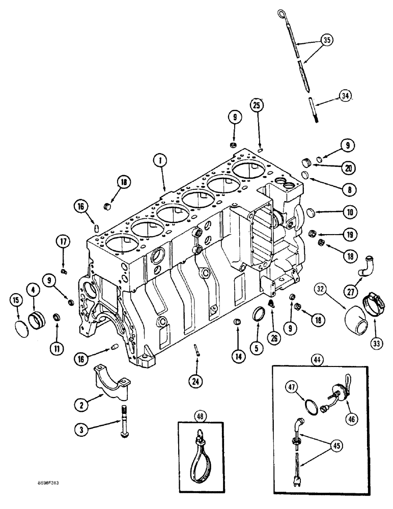 Схема запчастей Case IH 1660 - (2-38) - CYLINDER BLOCK, 6T-830 ENGINE, TWELVE PISTON COOLING NOZZLES,PRIOR TO ENGINE S.N. 44487830 (01) - ENGINE