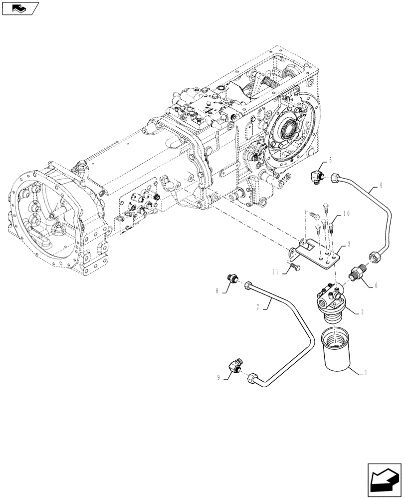 Схема запчастей Case IH FARMALL 40B CVT - (21.506.AA[02]) - COMPLETE TRANSMISSION EXTERNAL FILTER & PIPING (21) - TRANSMISSION