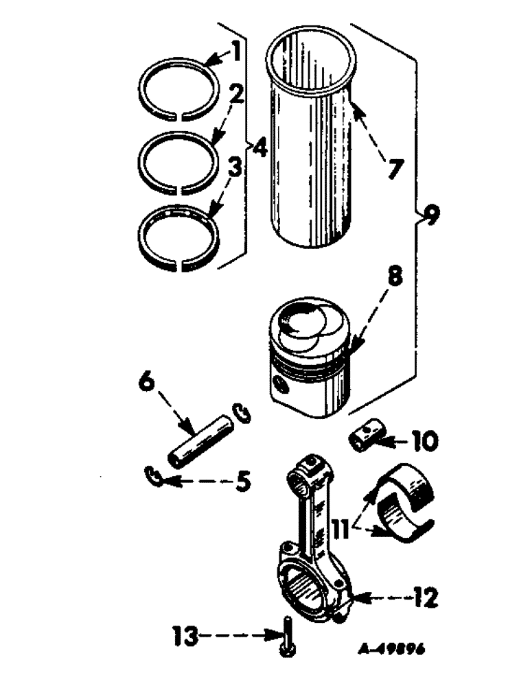 Схема запчастей Case IH 706 - (D-07) - DIESEL ENGINES, CONNECTING RODS AND SLEEVE SETS, ENGINE SERIAL NO. 71777 AND BELOW (01) - ENGINE