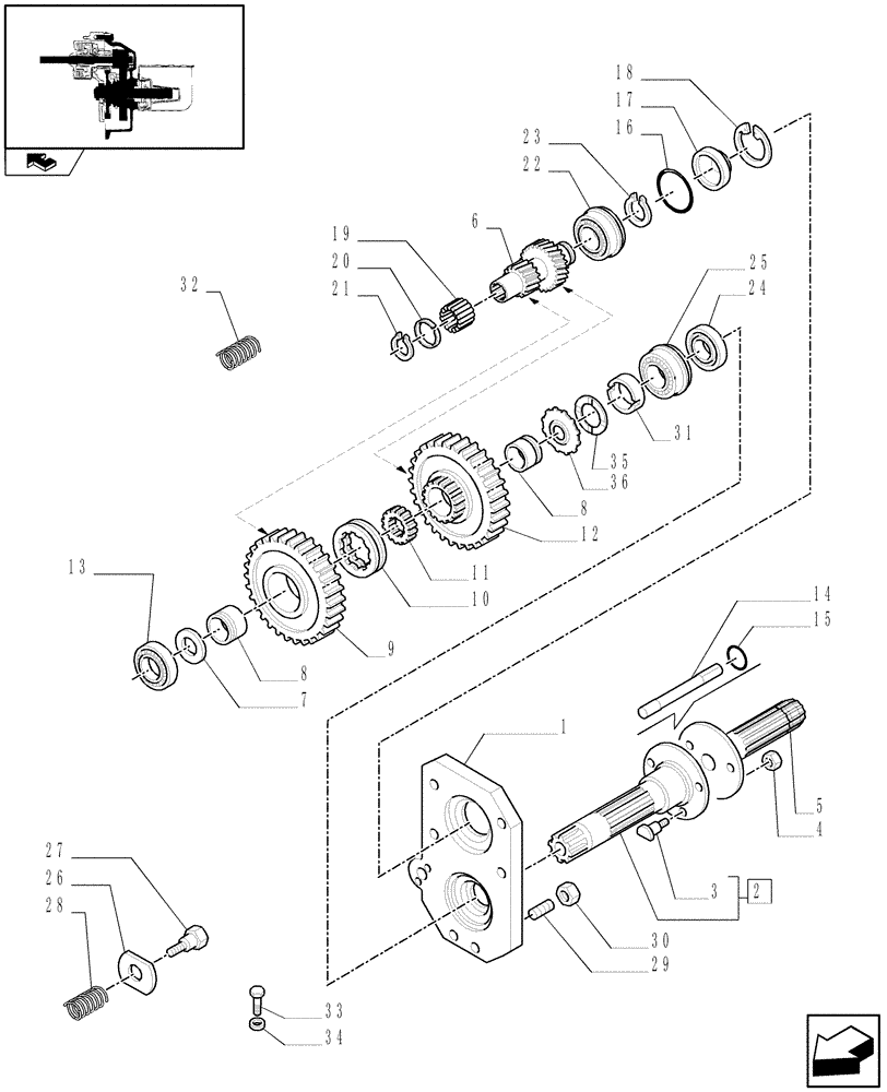 Схема запчастей Case IH FARMALL 65C - (1.80.1/05[01]) - POWER TAKE-OFF (540-1000 RPM) - NA - COVER, SHAFTS AND GEARS (VAR.330808-331808) (07) - HYDRAULIC SYSTEM